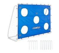 Relaxdays Football Goal, with Target Wall, Garden Play Equipment, Kids & Adults, 170 x 235 x 85 cm, Steel, Blue/Whits