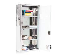 Relaxdays Large Medicine Cabinet, 57 x 27 x 12 cm, Stainless Steel, Lockable, 4 Shelves, With Frosted Glass Door, Silver