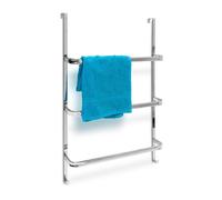Relaxdays Towel Holder with 3 Rails: 85 x 54 x 11 cm Stainless Steel for All Standard-Size Doors with no Drilling, Chrome Finish w/ 2 Hooks, Modern...