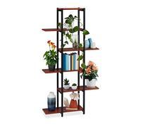 Relaxdays Large Plant Stand, Modern Pot Holder with 6 Tiers, 150 x 78 x 24 cm, Black Metal Frame, MDF Shelving Brown