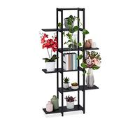 Relaxdays Large Plant Stand, Modern Pot Holder with 6 Tiers, 150 x 78 x 24 cm, Black Metal Frame, MDF Shelving
