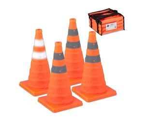 Relaxdays Large Pylons, Set of 4, Foldable Traffic Cones, Reflector Strips, HxWxD: 45 x 24.5 x 24.5 cm, Orange/Silver
