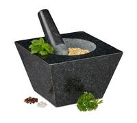 Relaxdays 10029963, Black Pestle, Spices, Herbs, Polished Stone Mortar, 12 x 19.5 x 19.5 cm, Vol. 750 ml, Granite