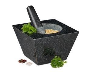 Relaxdays Large Square Granite Mortar with Pestle