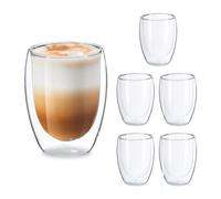 Relaxdays Latte Macchiato Glasses, Set of 6, Double-Walled Cups, 350 ml, Dishwasher-Safe, Coffee Mugs, Transparent