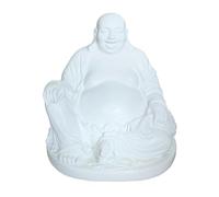 Relaxdays Laughing Buddha figure 45 cm, garden, indoor decoration, vintage stone-effect, weatherproof, frostproof, white