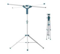 Relaxdays laundry airer, foldable, height-adjustable, 80-200 cm, 4 drying rails, camping, clothes rack, white/blue