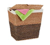 Relaxdays Basket, with Lid, Cotton Laundry Bin, 87L, HxWxD: 50x50x40 cm, Storage Box, Seagrass, Natural/Beige, Plant fibre, 50 x 50 x 40 cm