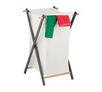 Relaxdays Laundry Basket, Folding, Washing Hamper with Lid, Steel & Fabric, 50 Litres, 71 x 45 x 42 cm, Cream/Anthracite, Wood