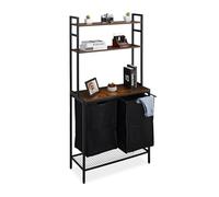 Relaxdays Laundry Basket Rack, 2 Pull-out Compartments, HWD: 162 x 80 x 34 cm, Collector, Bathroom Shelves, Black/Brown, Fibreboard