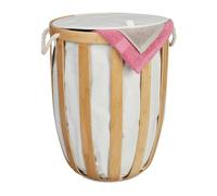 Relaxdays Laundry Basket with Bamboo Frame & Lid, Round Design, Bathroom Hamper, Removable Linen Bin, Natural/Beige, 55 x 45 x 45 cm