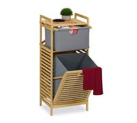 Relaxdays Laundry Basket, Washing Hamper, 30 litres, Shelf & Drawer, Bamboo, Fabric, HWD: 95x40x33 cm, Natural/Grey, Polyester