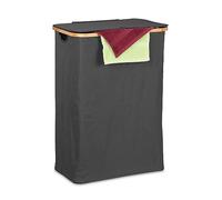 Relaxdays Laundry Basket with Lid, 105 L, Washing Hamper, Bamboo & Polyester, Folding, Portable, Storage, Black/Natural, 75 x 54 x 34 cm