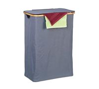 Relaxdays Laundry Basket with Lid, 105 L, Washing Hamper, Bamboo & Polyester, Folding, Portable, Storage, Grey/Natural