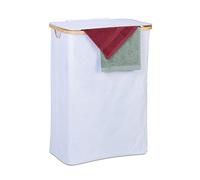 Relaxdays Laundry Basket with Lid, 105 L, Washing Hamper, Bamboo & Polyester, Folding, Portable, Storage, White/Natural, 75 x 54 x 34 cm