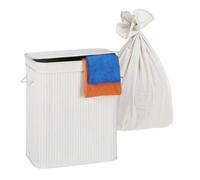 Relaxdays laundry basket with lid, 2 compartments, bamboo, 100 l, foldable, 60 x 52 x 32 cm, laundry sorter, white
