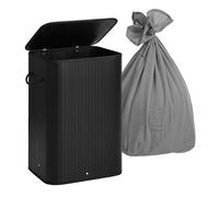 Relaxdays Laundry Basket with Lid, 2 Compartments, Bamboo, Foldable, 105L, 63x52x32cm, Black