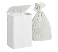 Relaxdays Laundry Basket with Lid, Bamboo, 80 Litres, Foldable Laundry Hamper, H x W x D: 60 x 40 x 30 cm, White