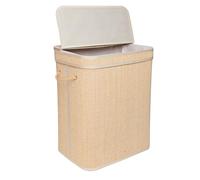 Relaxdays Laundry Basket with Lid, Bamboo, 90 L, Foldable Laundry Bin, HxWxD: 61 x 49 x 33 cm, Bathroom, Natural