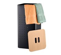 Relaxdays, laundry basket with lid, metal, 70 l, black/natural | HxWxD: 69 x 31.5 x 31.5 cm, laundry basket with holes