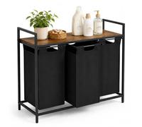 Relaxdays Laundry Basket with Shelf, 3 pullout laundry baskets, brown/black | 40 litres each, fabric, HWD: 73 x 92.5 x 33 cm