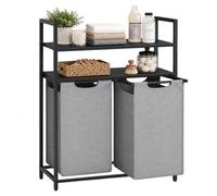 Relaxdays Laundry Basket with Shelves, 2 pull-out bins, black/grey | 46 litres each, fabric, HxWxD: 93 x 73 x 33 cm