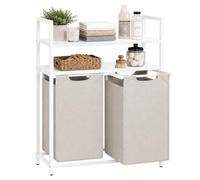 Relaxdays Laundry Basket with Shelves, 2 pull-out bins, white/beige | 46 litres each, fabric, HxWxD: 93 x 73 x 33 cm