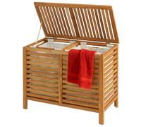 Relaxdays Laundry Bin, 2 Compartments, 150 L, Removable Laundry Bags, HWD: 67.5 x 89 x 46.5 cm, Natural Walnut