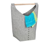 Relaxdays Laundry Bin Made of Felt, 50 l, Bag for Bathroom, Bedroom, etc, Handle for Carrying, Foldable, Light Grey, 68 x 62 x 34.5 cm