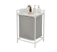 Relaxdays Laundry Bin with Shelf, 65L Removable Bag, 72x50x33cm, White/Grey