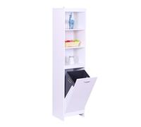 Relaxdays laundry cabinet, fold-out laundry bag 44 l, 3 shelves, HWD: 172 x 40 x 35 cm, tall bathroom cabinet, white