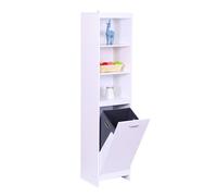Relaxdays laundry cabinet, fold-out laundry bag 44 l, 3 shelves, HWD: 172 x 40 x 35 cm, tall bathroom cabinet, white
