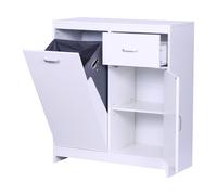Relaxdays laundry cabinet with fold-out laundry bag 48 l, drawer, 2 closed compartments, HWD: 90 x 80 x 35 cm, white