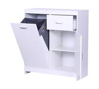 Relaxdays laundry cabinet with fold-out laundry bag 48 l, drawer, 2 closed compartments, HWD: 90 x 80 x 35 cm, white