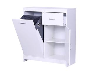 Relaxdays laundry cabinet with fold-out laundry bag 48 l, drawer, 2 closed compartments, HWD: 90 x 80 x 35 cm, white