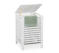 Relaxdays Laundry Hamper, Removable Inner Bag, 63 L, 65.5 x 45 x 45 cm, Washing Bin with Lid, Basket, Walnut Wood, White, Fibreboard, Polyester