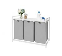 Relaxdays laundry hamper with 3 removable bags, 150 L, wood-effect shelf, H x W x D: 73.5 x 109.5 x 33 cm, grey/white
