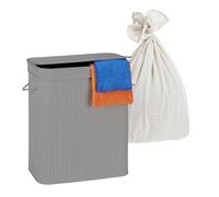Relaxdays laundry hamper with lid, 2 compartments, bamboo, 100 L, foldable, HxWxD: 60 x 52 x 32 cm, grey