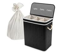 Relaxdays laundry hamper with lid, 3 compartments, bamboo, 105L, foldable, 63x52x32cm, black