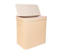 Relaxdays Laundry Hamper with Lid, Bamboo, 130 l, 2 internal compartments, HxWxD: 61 x 58 x 39 cm, Bathroom, Natural