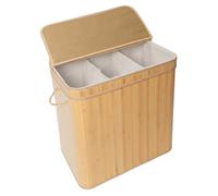 Relaxdays Laundry Hamper with Lid, Bamboo, 150 l, 3 Compartments, HxWxD: 61.5 x 61 x 41.5 cm, Bathroom, Natural