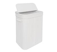 Relaxdays Laundry Hamper with Lid, Bamboo, 72 l, Foldable, HxWxD: 60 x 40 x 30 cm, Bathroom, White