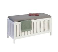 Relaxdays laundry hamper with seat, walnut, padded lid, H x W x D: 50 x 100 x 38 cm, bathroom stool, white/grey