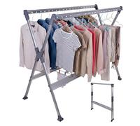Relaxdays laundry rack, extendable and foldable, HxWxD: 126.5 x 150-250 x 76 cm, for clothes hangers, silver