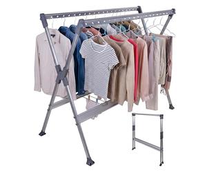 Relaxdays laundry rack, extendable and foldable, HxWxD: 126.5 x 150-250 x 76 cm, for clothes hangers, silver