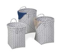 Relaxdays Laundry, Set of 3, 3 Sizes, Woven Storage, Handles, Toy Basket, Plastic, Grey, 46.5 x 36.5 x 35 cm