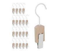 Relaxdays Laundry, Set of 5, Metal & Wood, Hanging Clamp, Rubberised, Clip Hook, White/Natural, Iron, 19 x 6 x 3 cm