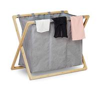 Relaxdays Laundry Sorter, Foldable Laundry Basket with 3 Compartments, 3 x 28 L, Laundry Separator, 57.5 x 69 x 38 cm, Grey/Natural, 1 Piece