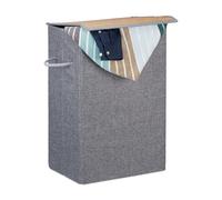 Relaxdays Laundry Hamper with Hook and Loop Lid, Fabric, 2 Handles, Portable, 60 L Capacity, HWD 60x40x30 cm, Grey