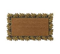 Relaxdays Leaf Frame Doormat Rubber, 75x 45 cm, Door Mat Inside & Outside, Non-Slip Wiper, Gold/Coir, 45x75cm